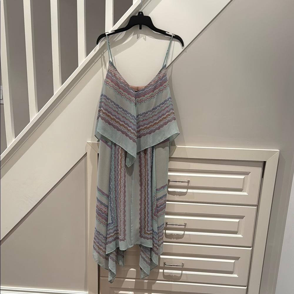 BCBGMaxAzria teal  with pastel print Asymmetrical Sundress